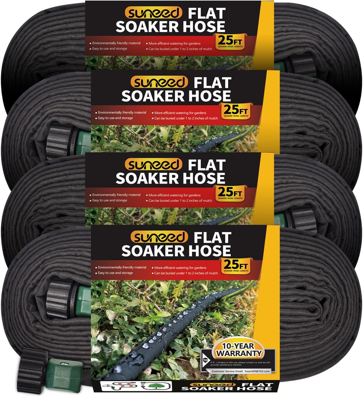 4 Pack Flat Soaker Hose 25FT for Garden Beds, Lightweight Drip Soaker Hose 100 ft for Foundation Watering of Plants – Garden Sprinkler Soaker Hoses with Heavy Duty & Easy to Install (25ftx4)