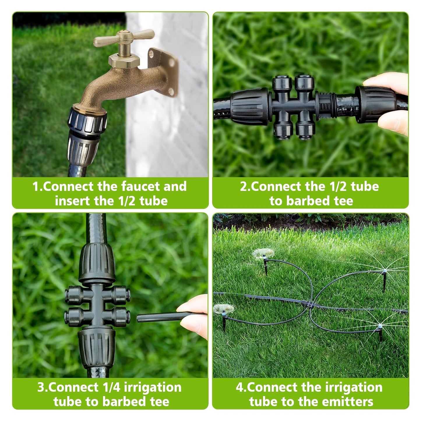 102FT Drip Irrigation System Kit, New Quick-Connect, Automatic Garden Watering Misting System for Greenhouse, Yard, Lawn, Plant with 1/2 inch Hose 1/4 inch Distribution Tubing and Accessories