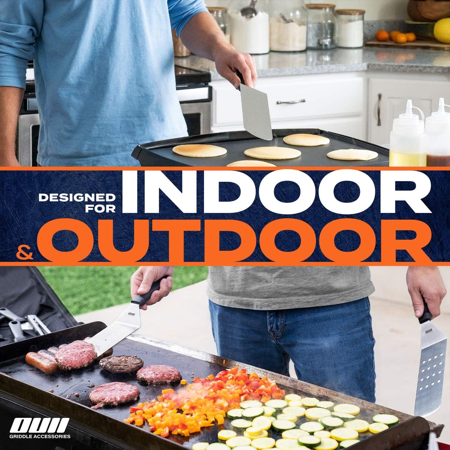 Flat Top Griddle Accessories Set for Blackstone and Camp Chef Griddle - 14 Pieces Set with Griddle Cleaning Kit & Carry Bag! Metal Spatula, Griddle Scraper, Egg Rings for Teppanyaki & Gas Grill