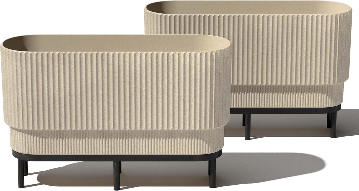Veradek Demi Series Raised Long Planter for Indoor/Outdoor Use | Made from Plastic & Stone w/Wooden Stand | Modern Patio Décor for Flowers/Shrubs