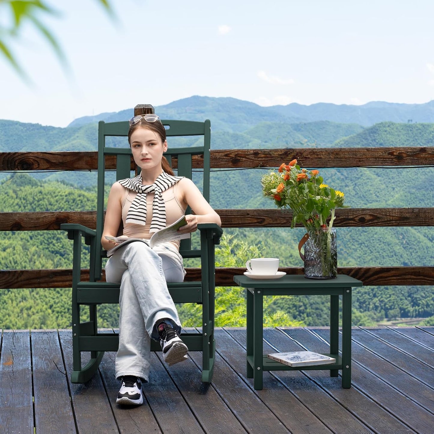 Adirondack Square Side Table - 18.4" Large Panel HDPE Outdoor End Table - Weatherproof, Rustproof & Low Maintenance for Patio, Lawn, Pool, Indoor Use (Green)