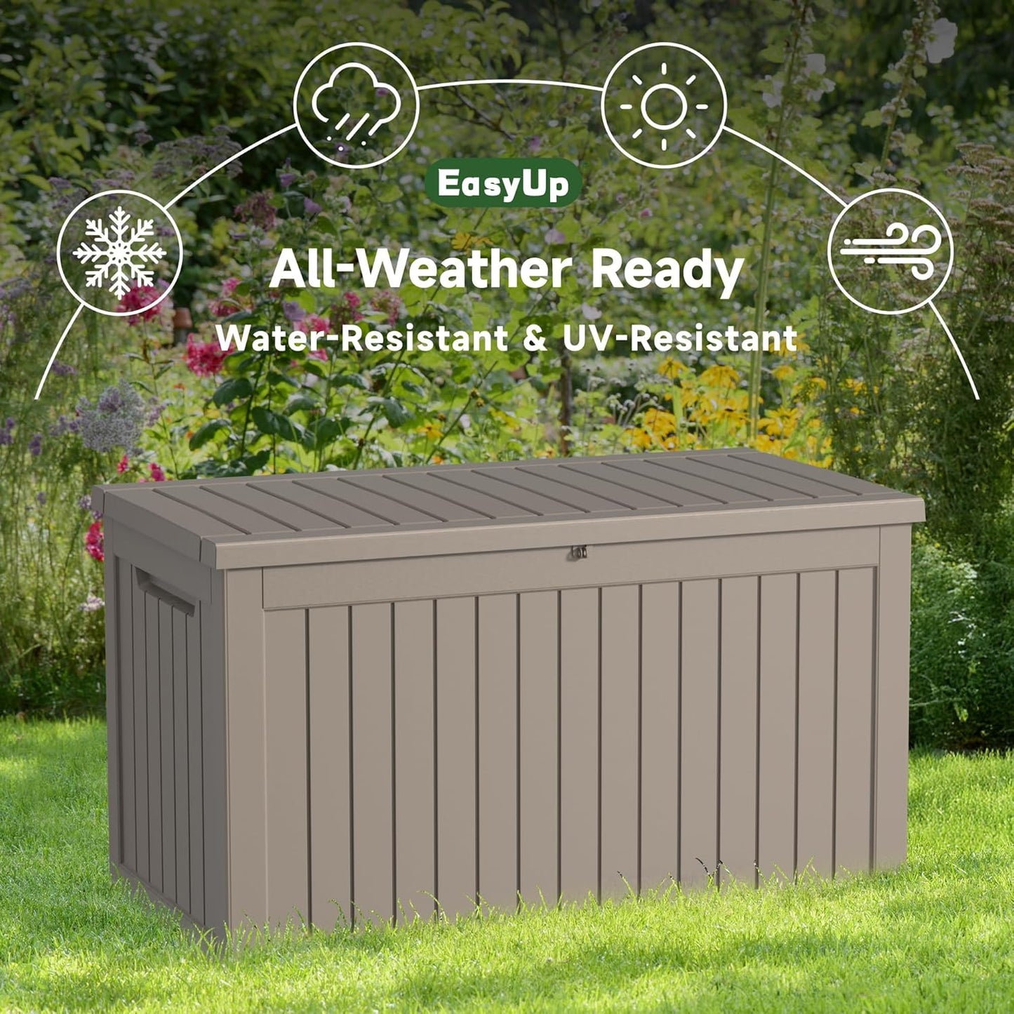 260 Gallon Deck Box Waterproof, UV Resistant Resin Outdoor Storage Box with Hydraulic Rod, Lockable Design and Enhanced Durability for Patio, Garden, and Poolside Use