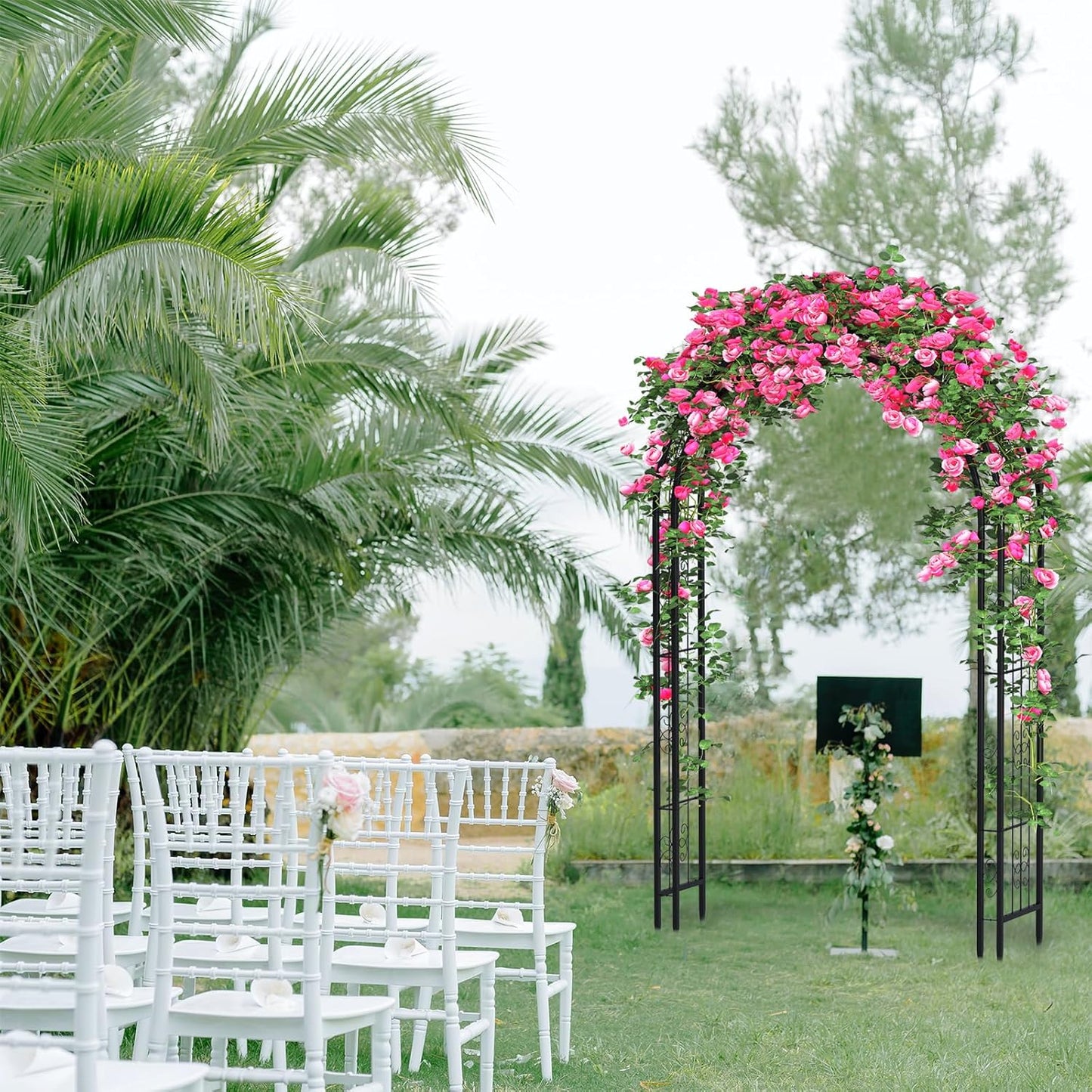 88in Steel Garden Arch Arbor Trellis for Climbing Plants Outdoor,Yard,Garden,Climbing Plants 7ft Decorative Wire Lattice,Outdoor Wedding Arch(Black)