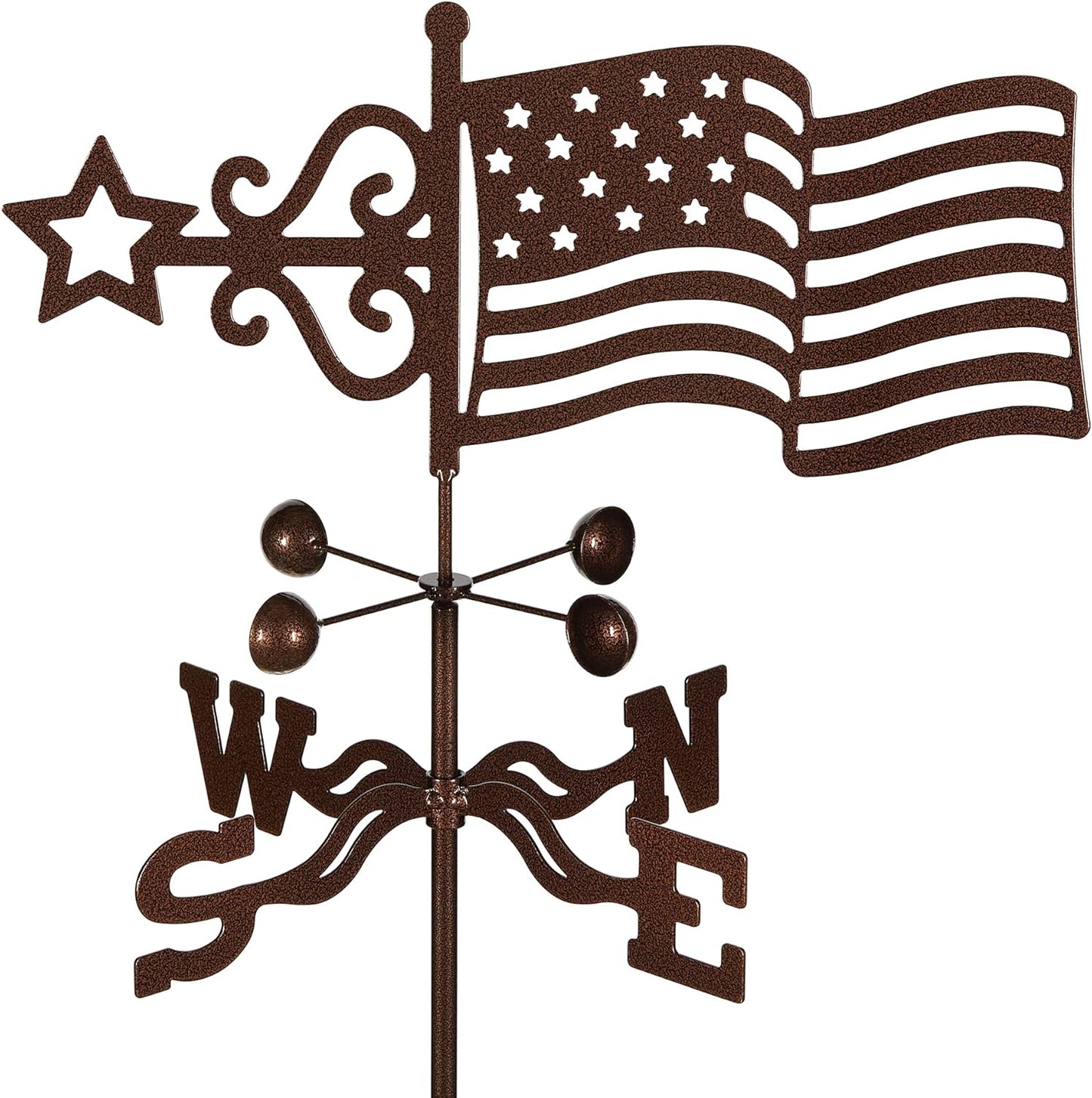 EZ Vane Steel USA Flag Weathervane 21” Height, Includes Metal 4-Sided Mount, Wind Cups & Brackets | Hand-Crafted and Family-Owned, Made in The USA with Triple Powder Coating, Limited