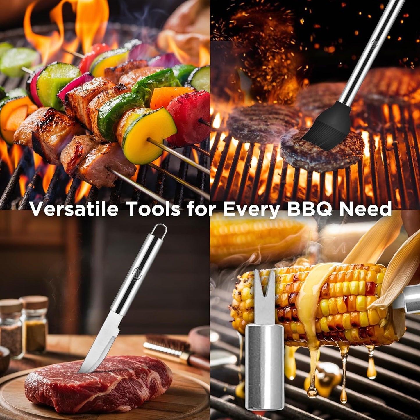 Kaluns Grilling Accessories, Dad Gifts for Christmas Grilling Gifts, Heavy Duty Stainless Steel Grill Set BBQ Grill Accessories for Outdoor Grill with Storage Case and Apron, Best Gifts for Men Dad