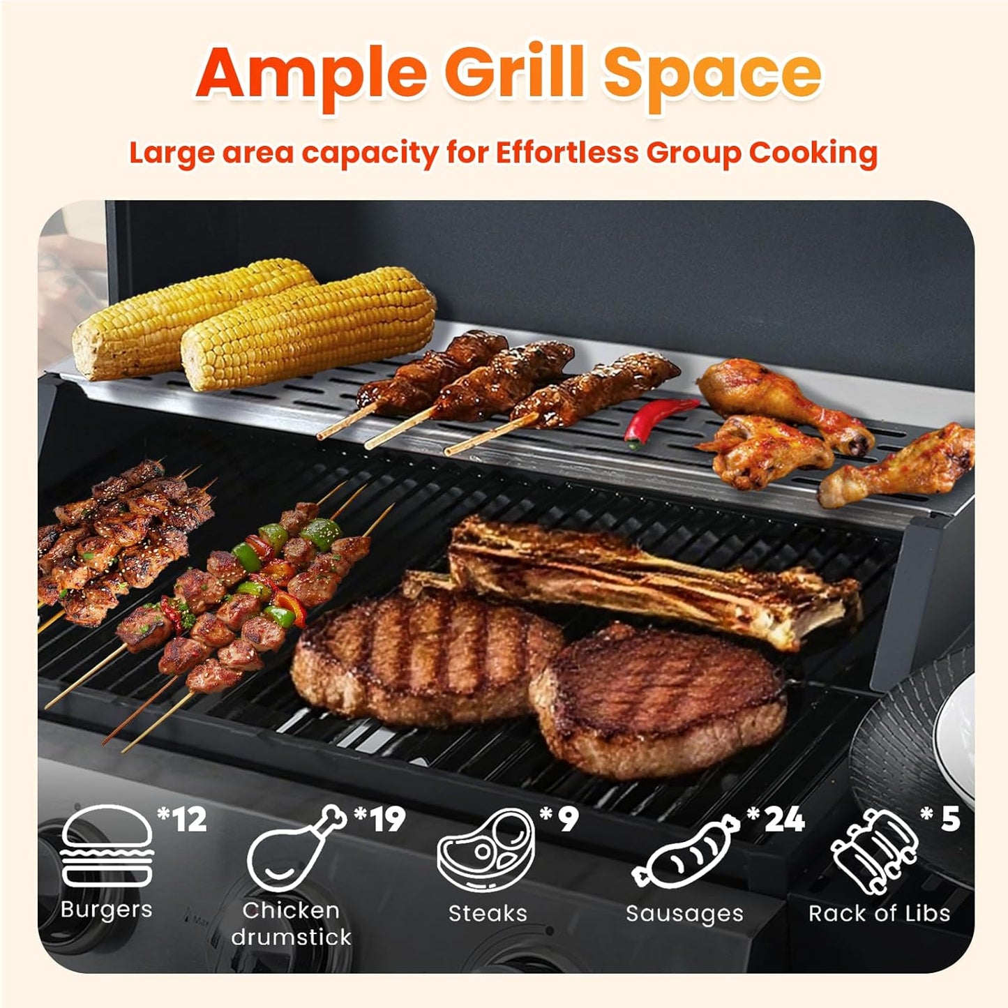 2-Burner Propane Gas BBQ Grill with Porcelain-Enameled Cast Iron Grates, Baking Sheet, 2 Foldable Side Tables, 24,600 BTU Stainless Steel Grill for Outdoor Camping Barbecue Grilling Backyard Cooking