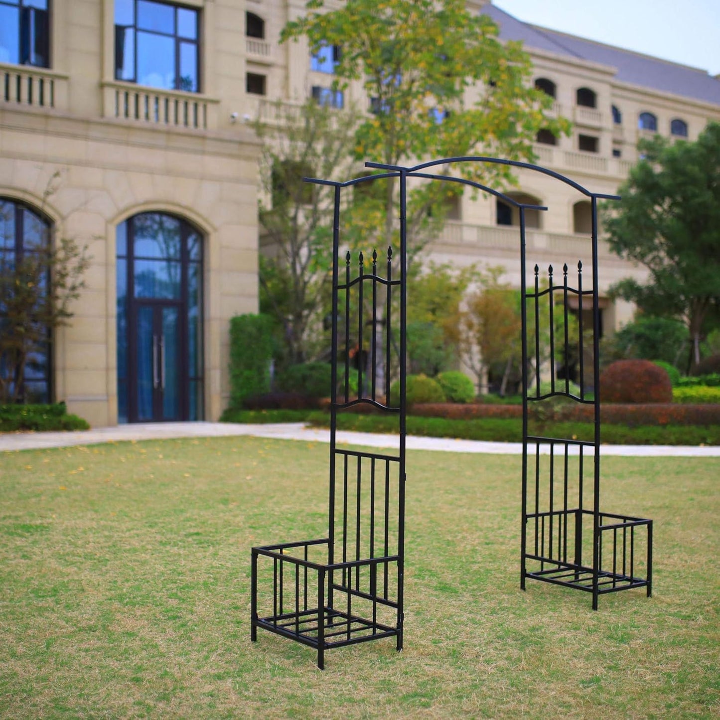 Steel Garden Arch Plant Basket, 6'8" High x 4'11" Wide, Garden Arbor for Various Climbing Plant, Outdoor Garden Lawn Backyard