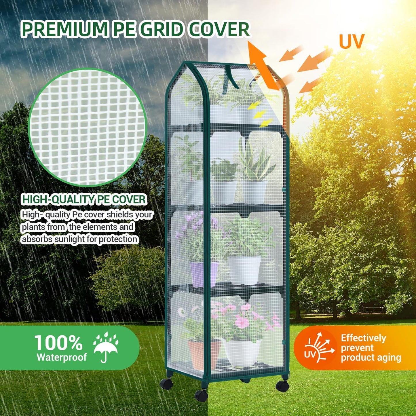 Ohuhu Mini Greenhouse for Indoor Outdoor, Small Plastic Plant Green House with Locking Wheels Portable Greenhouses with Durable Cover for Seedling,Ideal Gardening Gifts for Women Men White