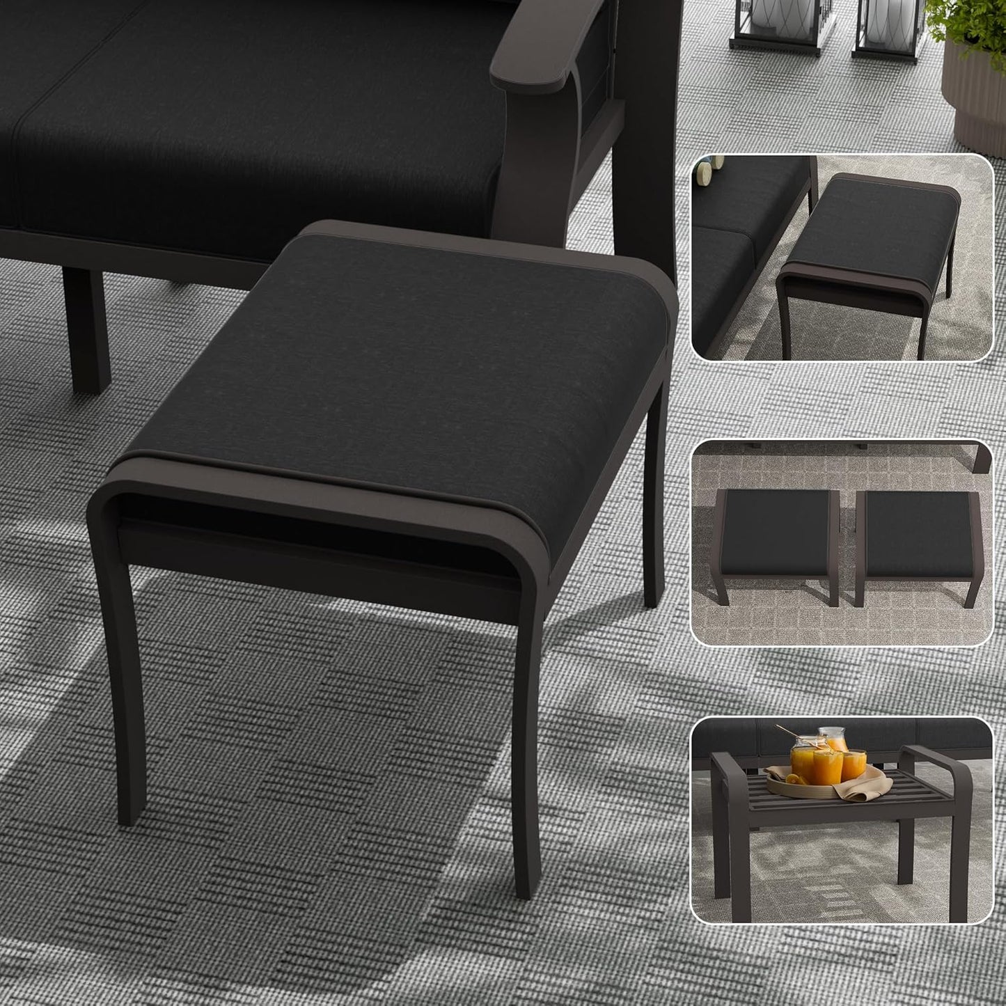 Aluminum Patio Furniture Set, 10 Seats Outdoor Patio Conversation Set with Swivel Chair Modern Metal Patio Sectional Sofa with Coffee Table for Patio, Backyard(Dark Grey).