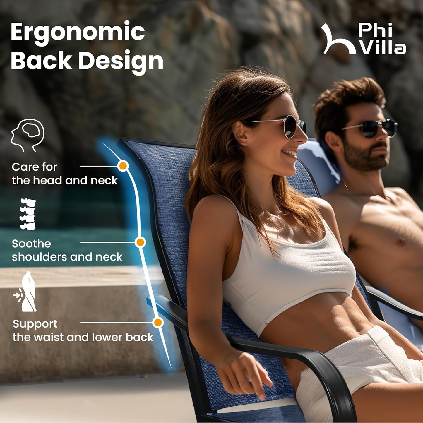 PHI VILLA 7 Piece Patio Dining Set, 6 Outdoor Swivel Patio Chairs & 1 Rectangular Large Metal Table (1.7" Umbrella Hole), All Weather Dining Furniture Set for Lawn Garden (Blue)