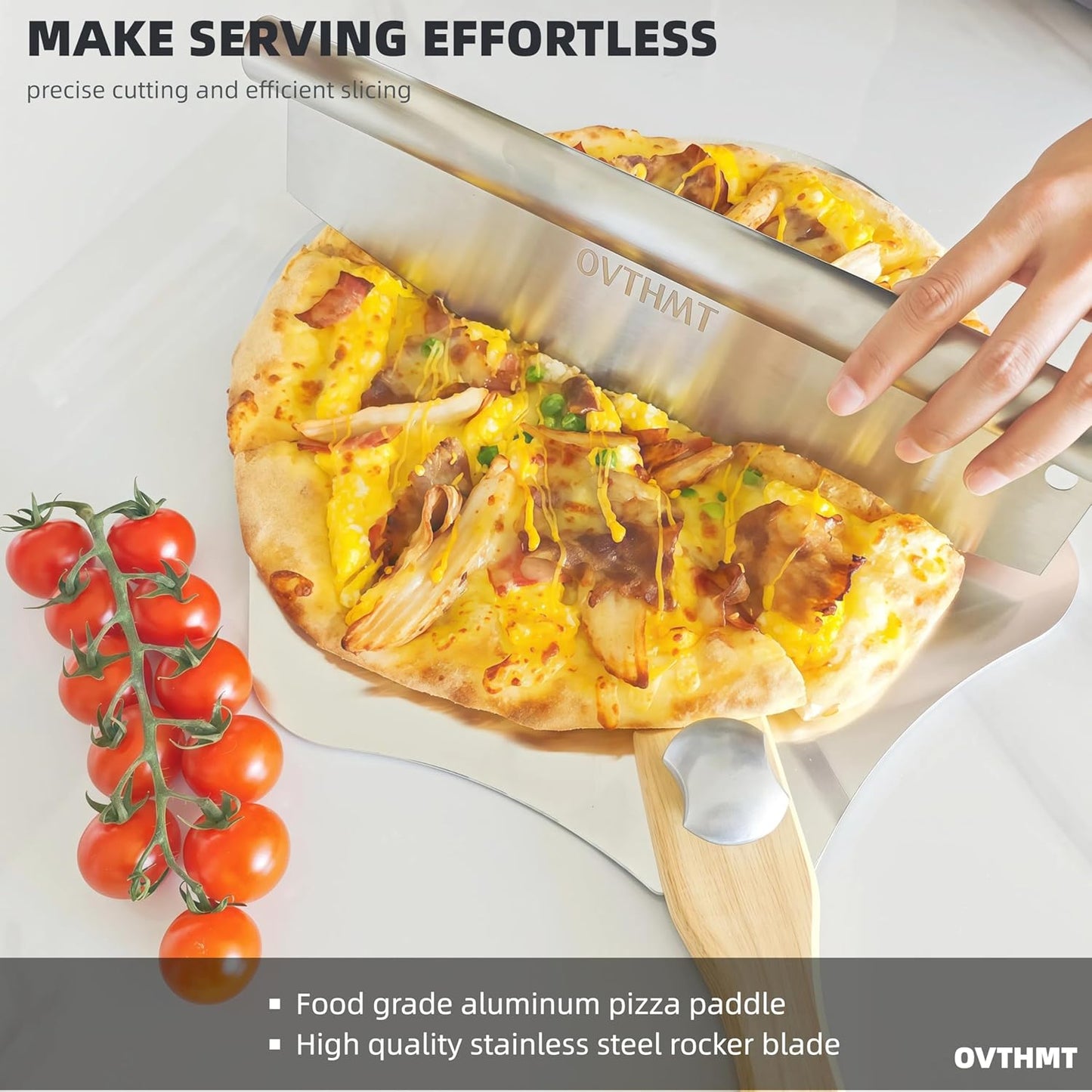 Metal Pizza Peel 2 PCS, Aluminum 12 x 14 inch Pizza Paddle with Foldable Wood Handle, Pizza Peel Set, Pizza Spatula With Rocker Cutter, Pizza Kit