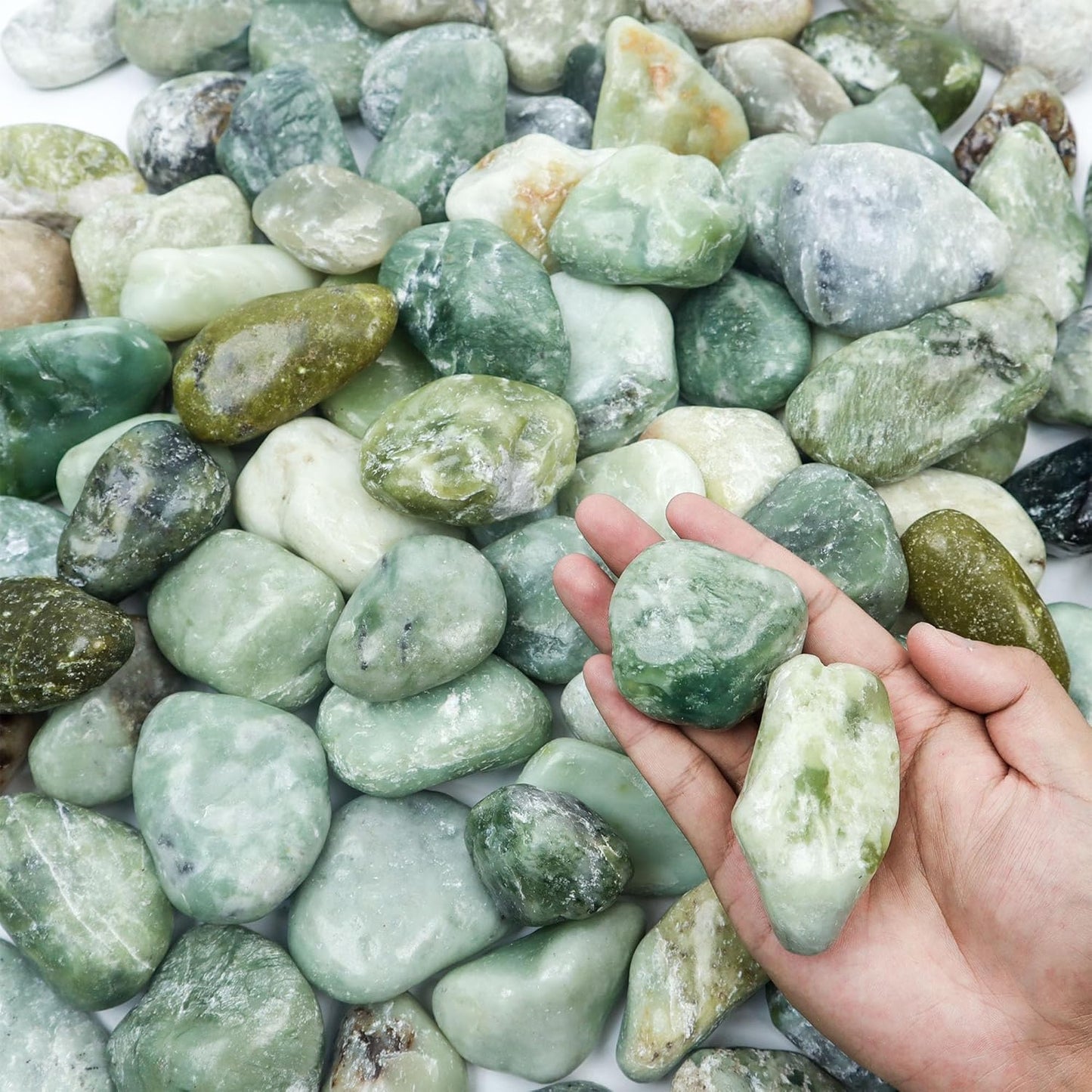 45lbs Jade Pebbles, 2-3 Inch Natural Pebbles for Indoor Plants, Polished Pebbles for Garden Landscaping Aquariums Vase Fillers and Outdoor Decorative Stones