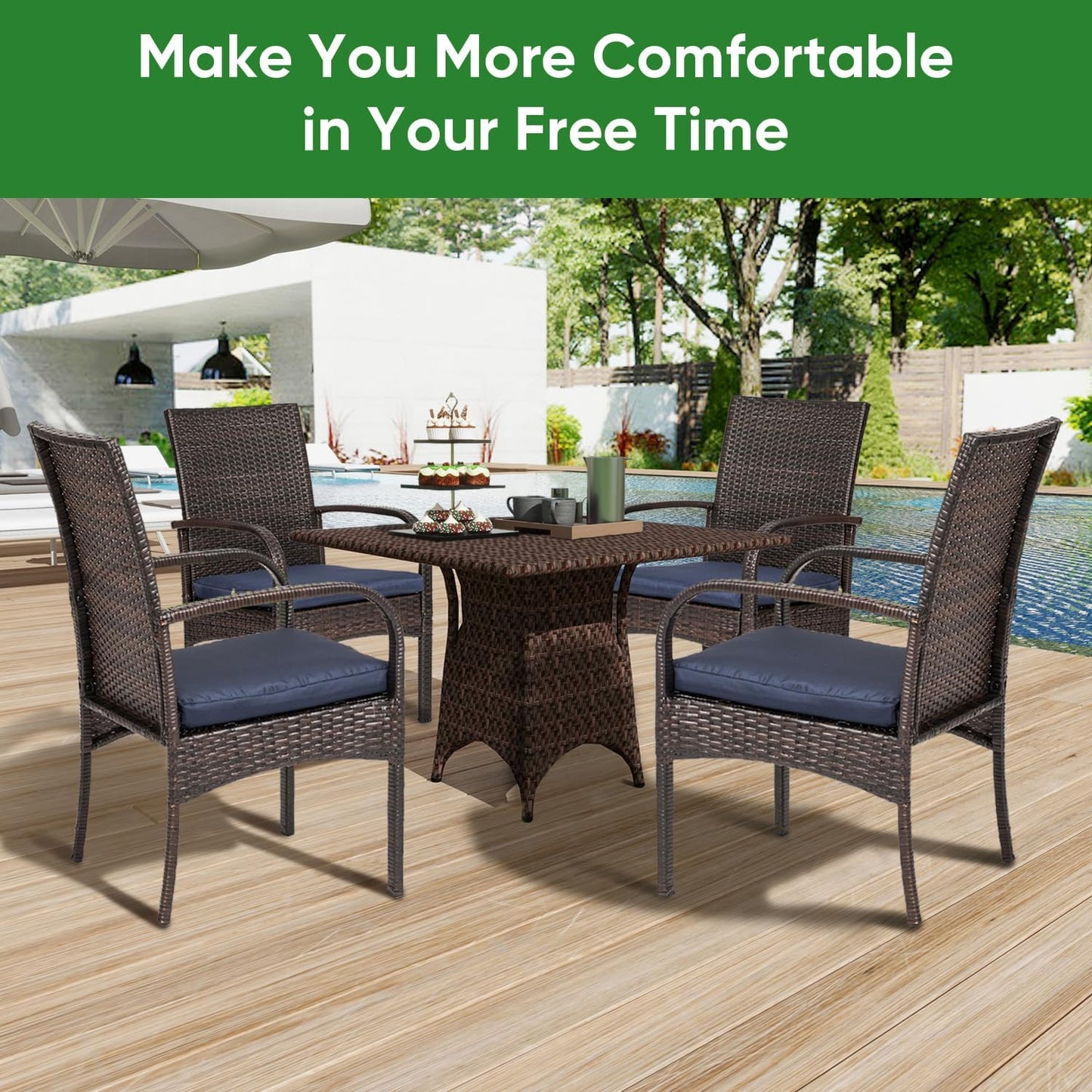Outdoor Wicker Patio Dining Chairs with Padded Cushions Set of 2: Porch Rattan Chairs Club Chairs with High Back and Deep Seating 350lbs, Brown