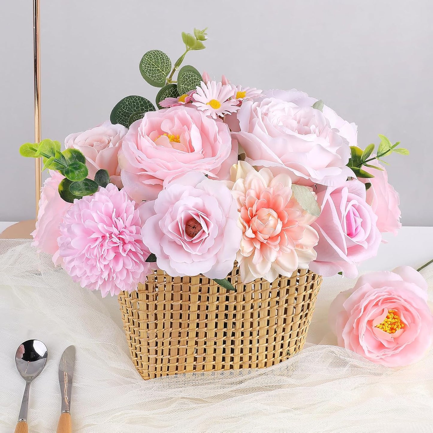 AGIRL Rose Artificial Flowers Combo Fake Flowers Rose Silk Flowers with Stems for DIY Wedding Bouquets Centerpieces Arrangements Table Decor Bridal Baby Shower Party Home Fall Decor(Nude Pink)