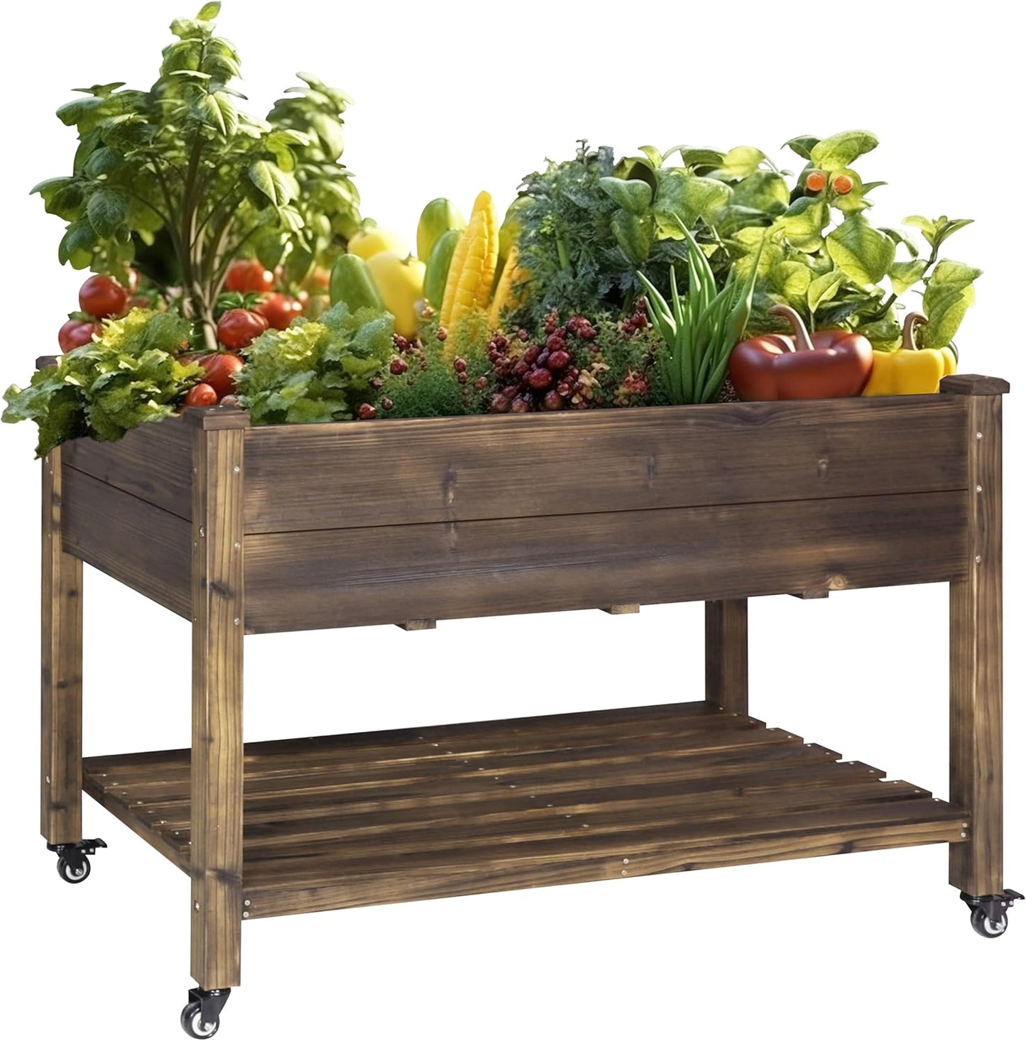 MUPATER 4x2FT Raised Garden Bed, Planter Box with Four Wheels and Legs for Herbs and Vegetables, Elevated Garden Bed with Drainage Holes for Outdoor Indoor, Rustic