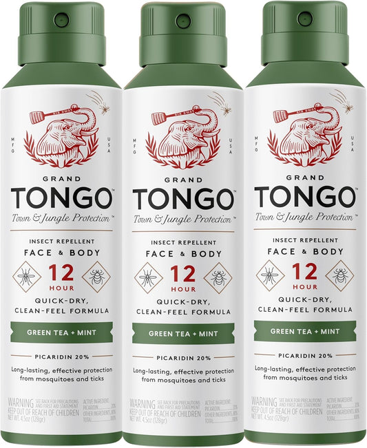 Green Tea + Mint Insect Repellent, 12-Hour Mosquito & Tick Protection, Picaridin-Based, Water-Based, Lightweight, Quick-Drying, Vanishing Scent, DEET Alternative, Face & Body Use, 3 Pack