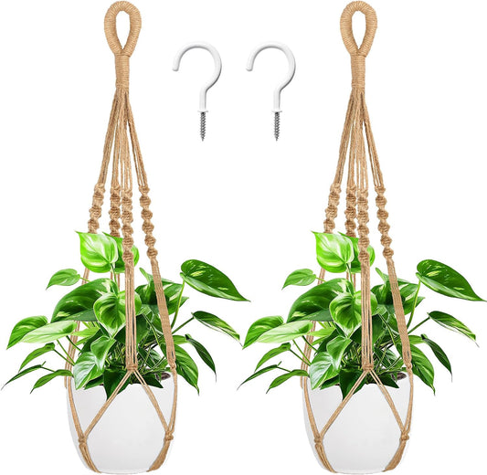 Augshy 27 Inch Macrame Plant Hanger, 2 Packs Plant Hangers with Hooks, Hanging Planter for Indoor Plants Decorative Macrame Pot Hanger for Home Decor