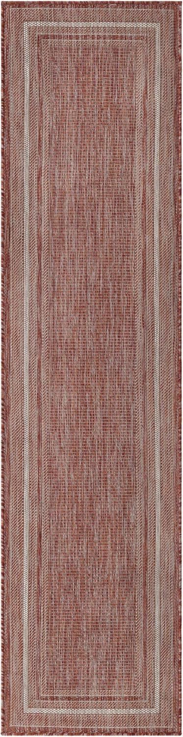 Unique Loom Outdoor Border Collection Area Rug - Soft Border (2' x 8' Runner, Rust Red/ Ivory)