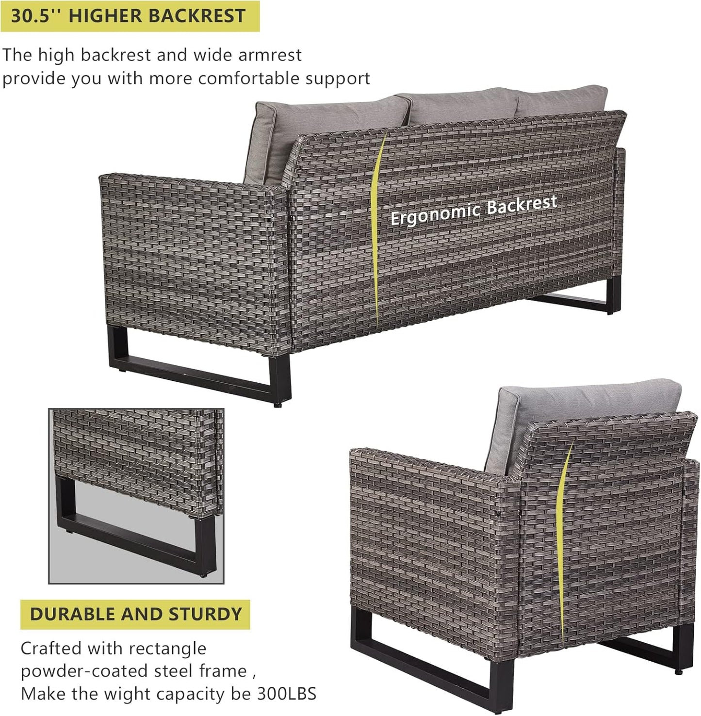 HUMMUH 9 Piece Patio Furniture PE Wicker 6-Seater Outdoor Sectional Sofa with Dinning Table Patio Swivel Chairs and Outdoor Chairs for Porch,Garden,Backyard,Deck