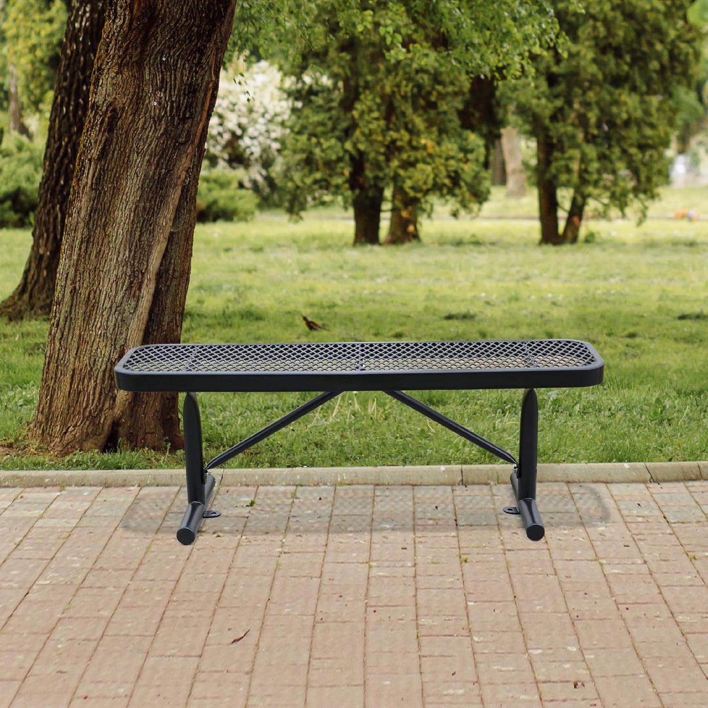48" L Outdoor Steel Flat Bench, Heavy Duty Metal Park Bench for Outside, Expanded Metal, Commercial Benches Mesh Bench for Shopping Mall, Store, Lawn, Park, Patio, Deck, Garden