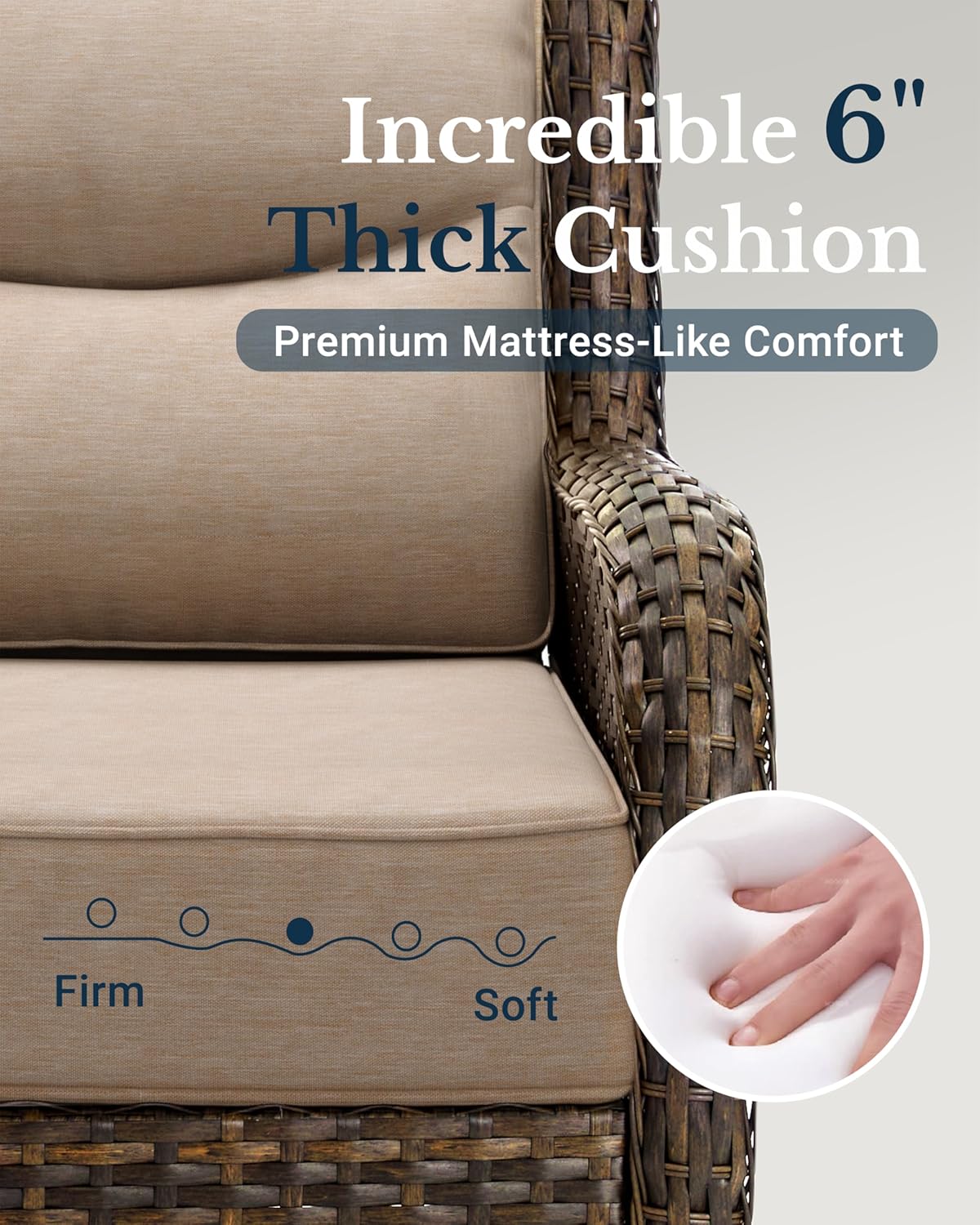 HILLGA Luxury Patio Furniture Set with 6-inch Thick Cushion, Outdoor Loveseat and High Back Swivel Rocker Patio Chairs, 6PCS Wicker Conversation Set for Deck Yard and Poolside, Beige (V2)