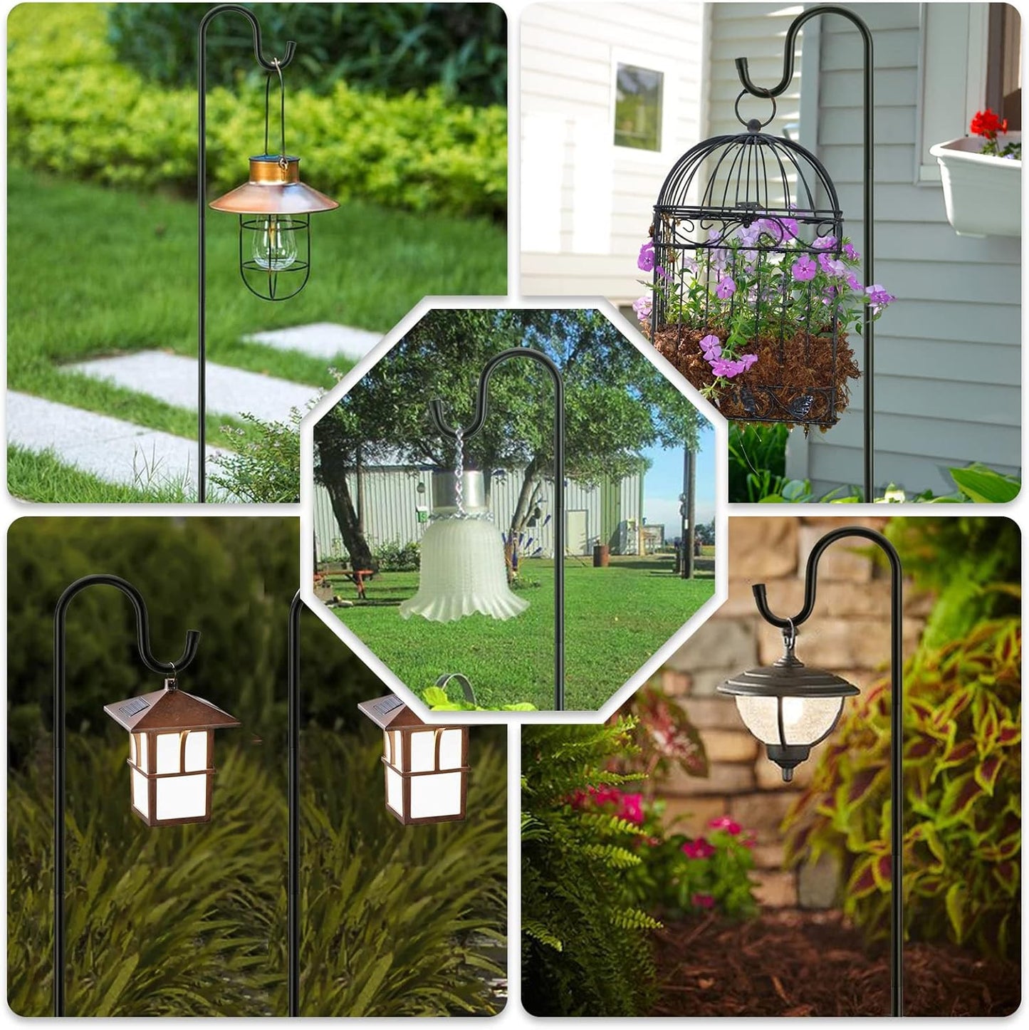 Shepherds Hooks for Outdoor, 48 Inches Garden Bird Feeder Pole for Hanging Bird Feeder, Plant Baskets, Solar Light Lanterns, Outdoor Plant Hanger Hook with 5 Base Prongs,1 Packs