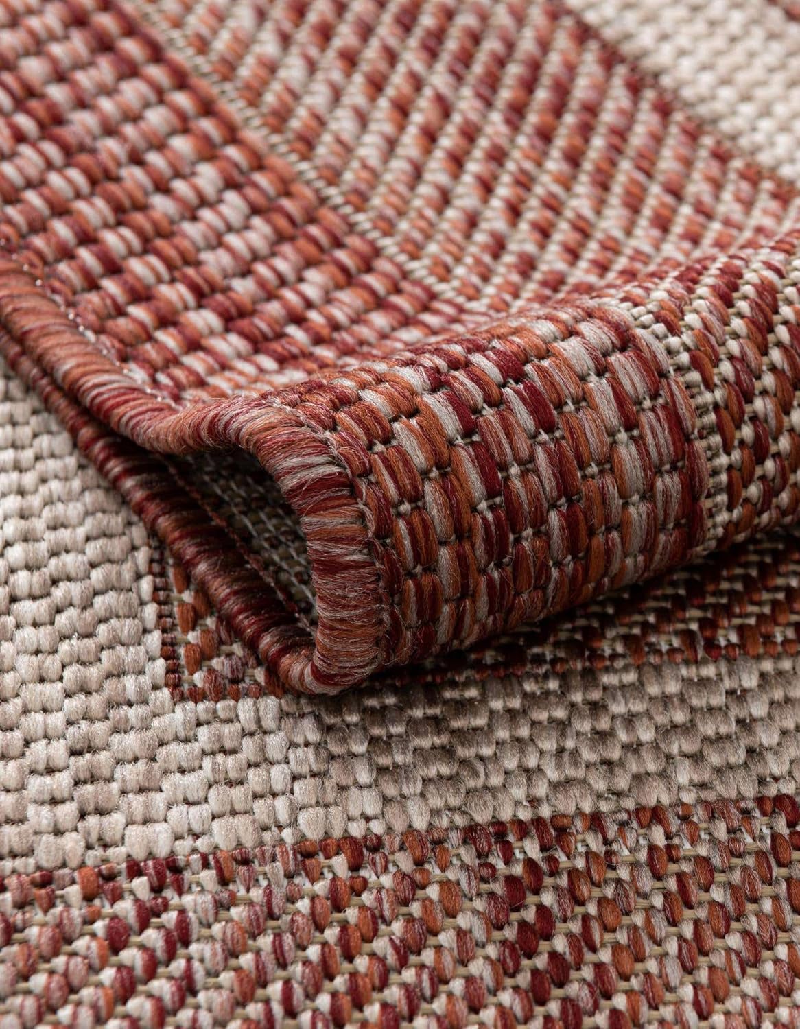 Unique Loom Outdoor Border Collection Area Rug - Soft Border (7' 10" Square Rust Red/Ivory)