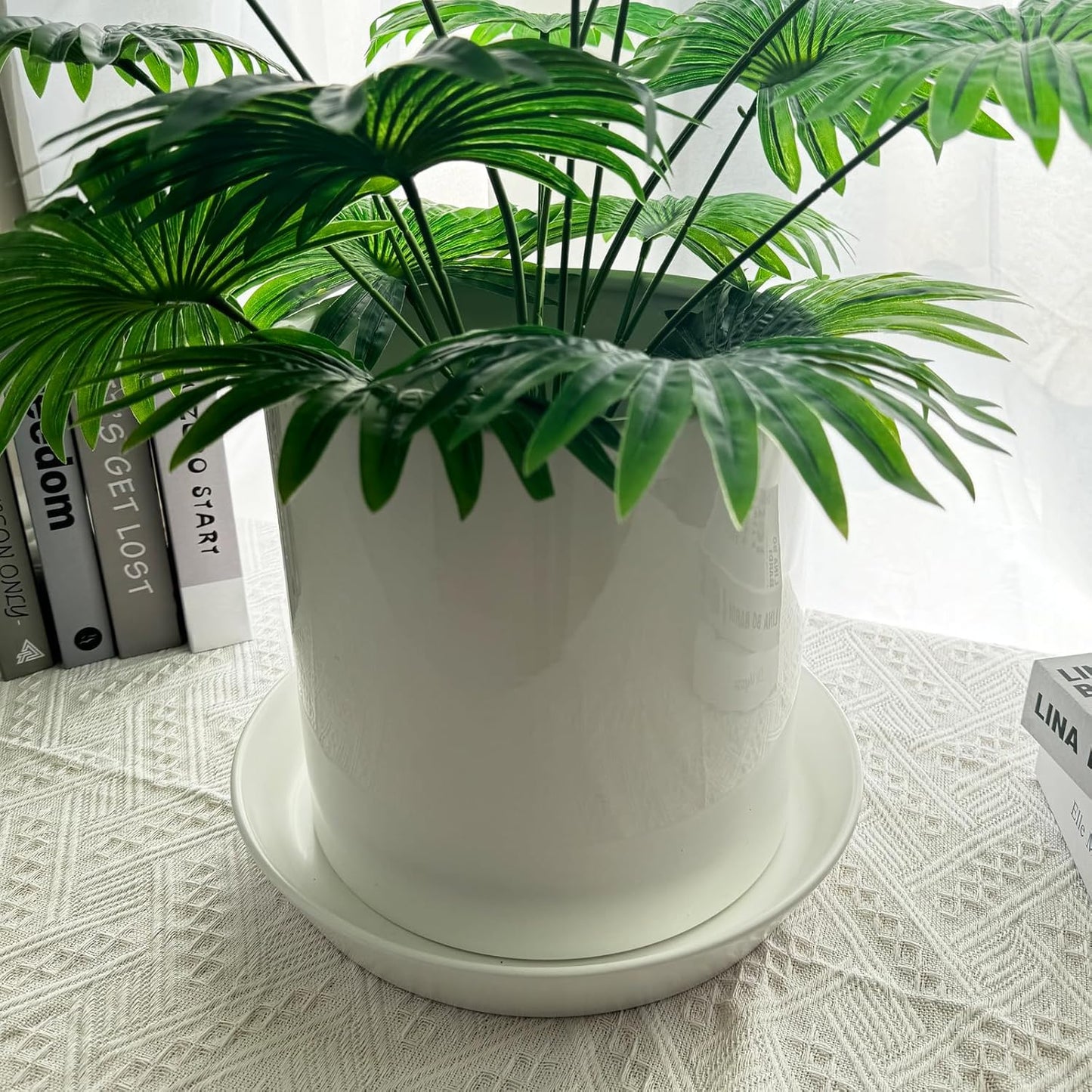 2 Pack 8 Inch Flower Pot Saucers - 9 Inch (8.7 Inch) Ceramic Plant Saucer for Outdoors & Indoors - Glazed Ceramic Plant Pot Trays for Water Drainage - Durable & Stylish Round Plant Tray