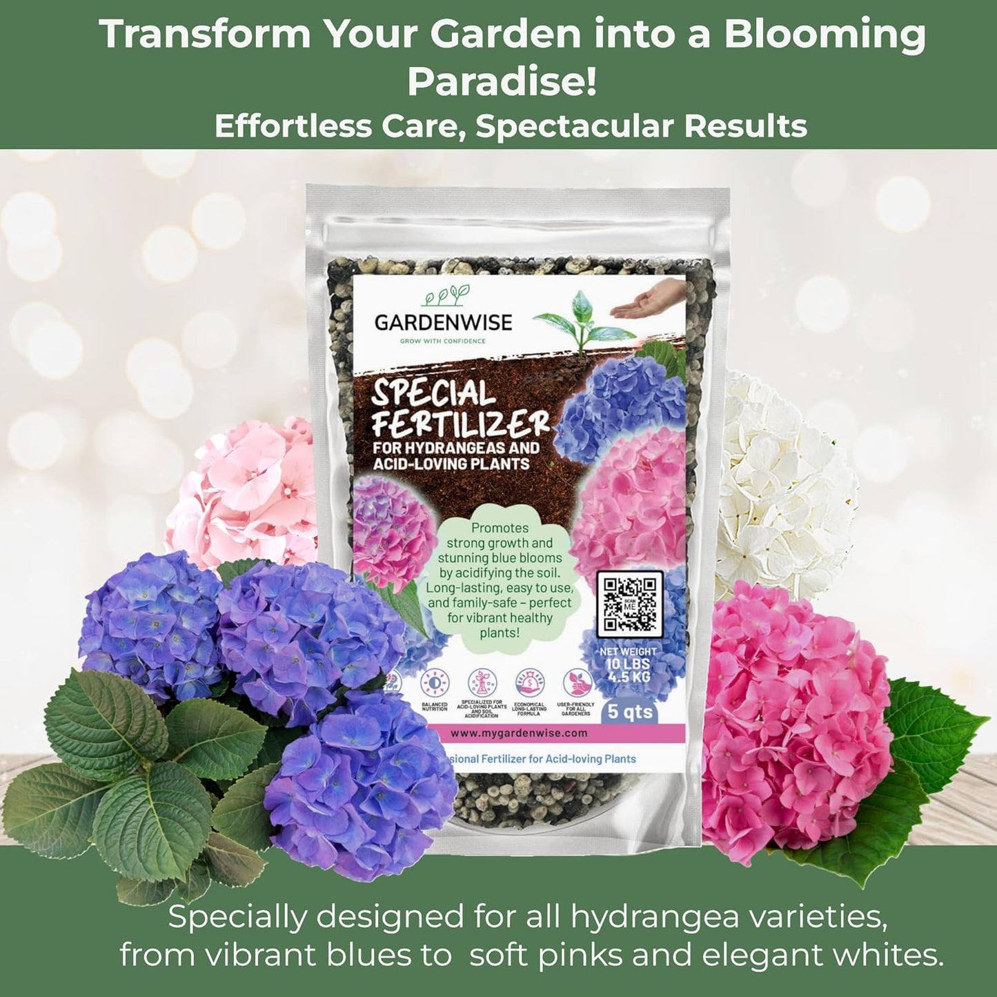 Slow Release Hydrangea Fertilizer with Iron & Sulfur – Indoor & Outdoor Soil Acidifier for Miracle Growth (12 oz)