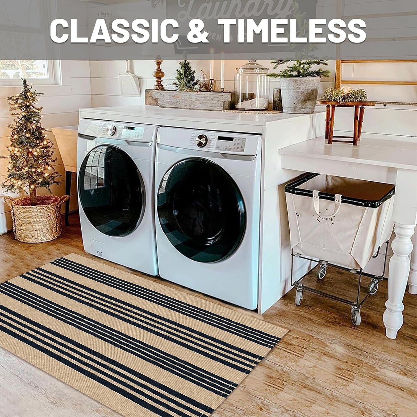 IOHOUZE Black and Tan Striped Rug 2.3'x3.6' Front Door Rugs Outdoor, Small Washable Area Rug for Front Porch, Spring Summer Welcome Mats Outdoor Indoor, Doormat for Entryway Porch Entrance