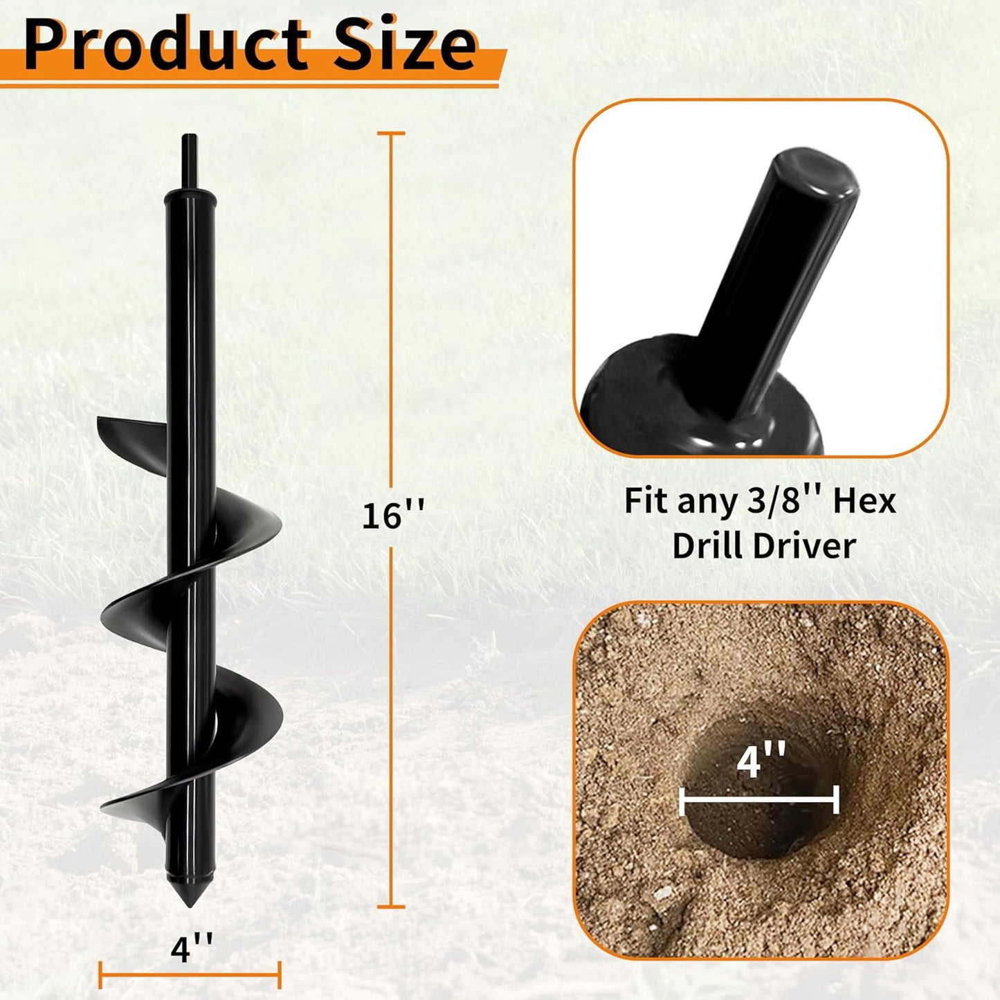 4 x 16 Inch Auger Drill Bit for Planting–Garden Spiral Hole Drill Planter for Bulbs, Bedding Plants & Umbrella Holes|3/8" Hex Drive|The Ultimate Bulb Planter Tool for Cordless Drill