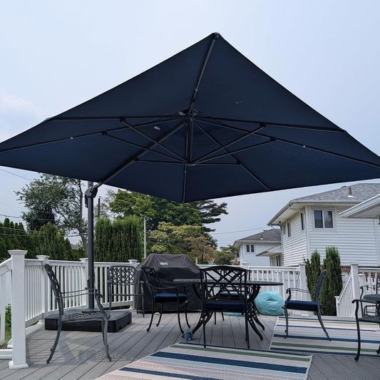 PURPLE LEAF Cantilever Umbrella 12FT Outdoor Square Double Top Large Offset Hanging 360° Rotation Heavy Duty Umbrella for Garden Patio Deck Pool Backyard Spectrum Denim