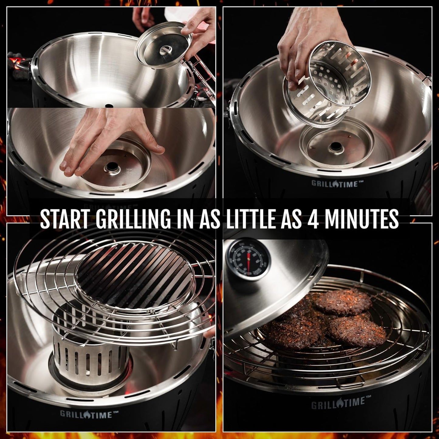 GrillTime Tailgater GT Hood Combo 13 Inch - Portable Charcoal Grill with Hood, Small Tabletop Grill for Tailgate Parties, Camping, Beach BBQ Red