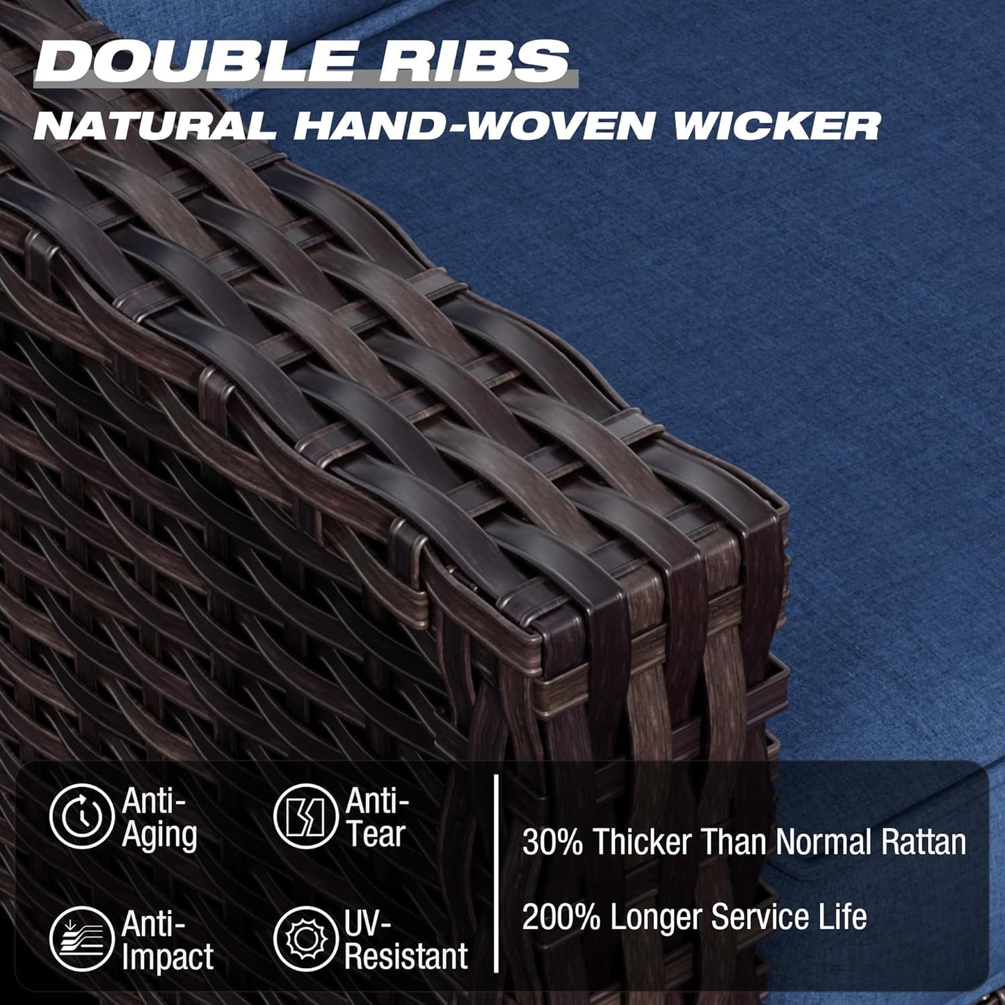 Joyside Wicker Patio Furniture Sets, 8 Pieces Upgraded Large Size Outdoor Furniture with Swivel Rocking Patio Chairs, Patio Dining Chair, 3-Seat Sofa, Outdoor Ottoman, Thick Cushions, Wide Armrest