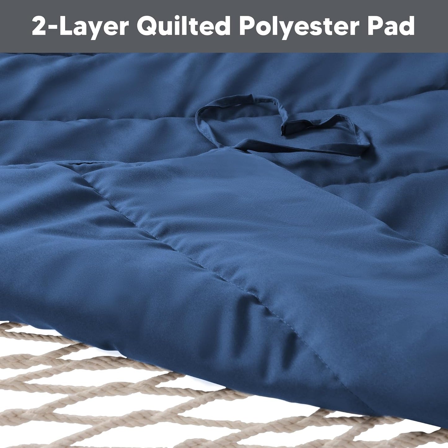 SUNCREAT Double Portable Rope Hammock with Stand Included, Outdoor Two Person Hammock with Polyester Pad, Navy