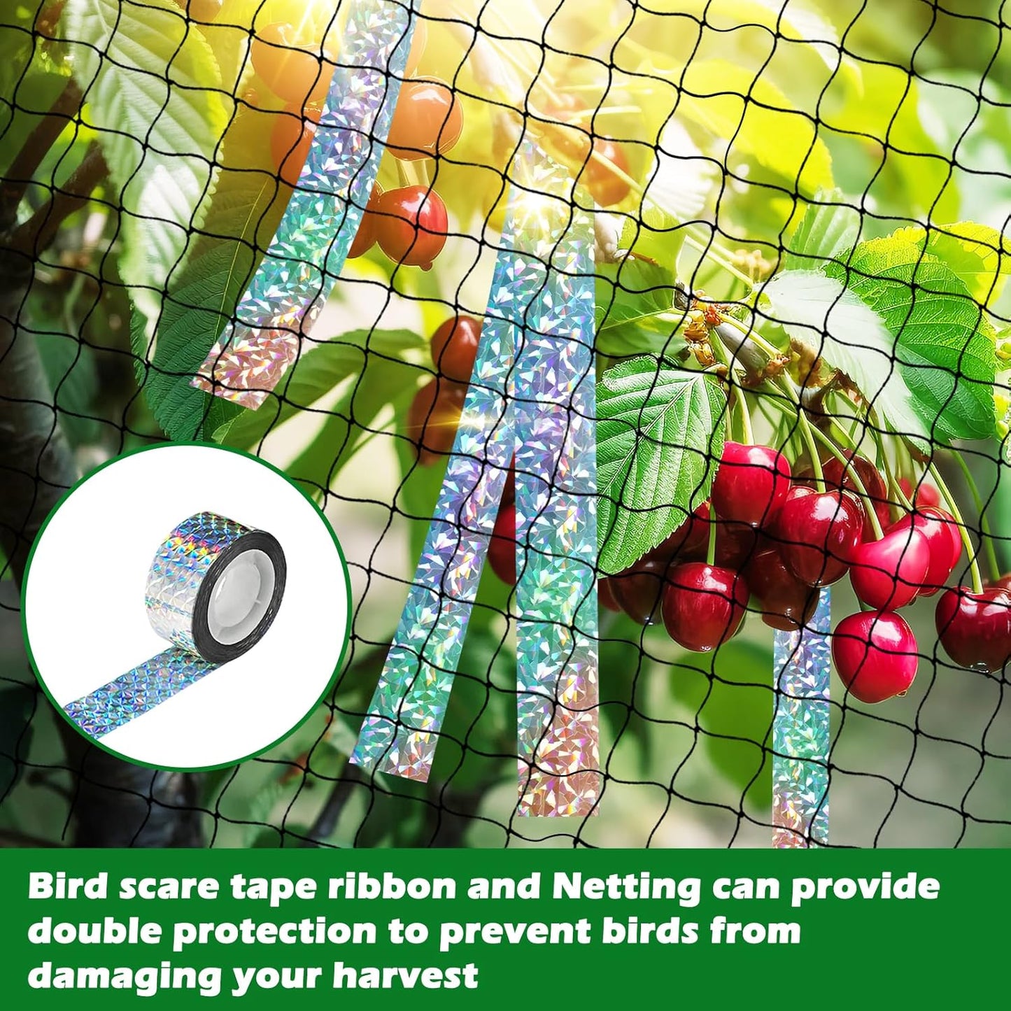 50'x50' with 2" Mesh Bird Netting for Chicken Coop with Bird Scare Tape, Hawk Nettings for Chicken Run, Heavy Duty Poultry Nettings Chicken Netting Roof Deer Net