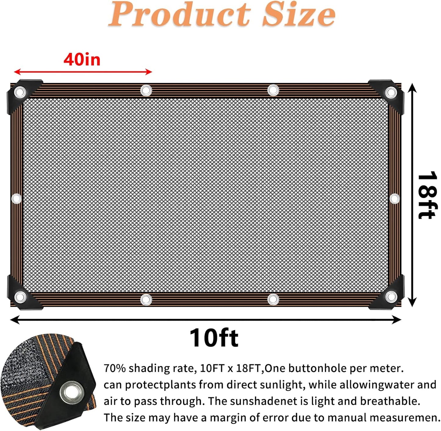 QLOFEI 60-70% Shade Cloth with Grommets, Sunblock Shade Sail Mesh Tarp for Plant Greenhouse, Easy to Hang Shade Cloth for Patio Kennel Chicken Coop Lawn Garden Shade Neting Cover, 10x18 FT