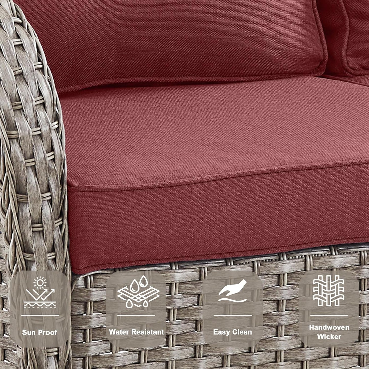 6 Pieces Wicker Patio Furniture Set - Swivel Rocker Outdoor Chairs with Outdoor Couch and Side Table, All-Weather Patio Conversation Set for Sunroom Backyard Deck