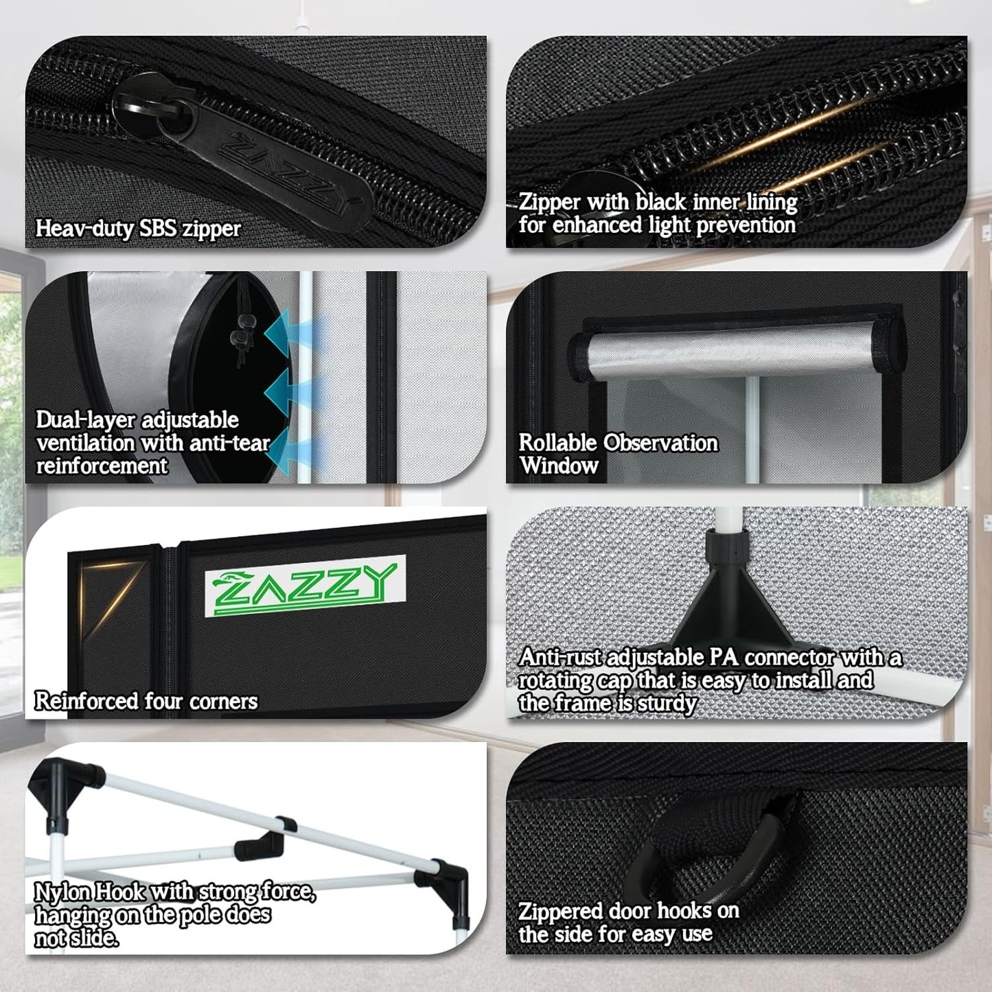 zazzy Grow Tent, 24"x36"x60" Hydroponic Grow Room Reflective Mylar Grow Tent with Window & Floor Tray for Indoor Plant Growing