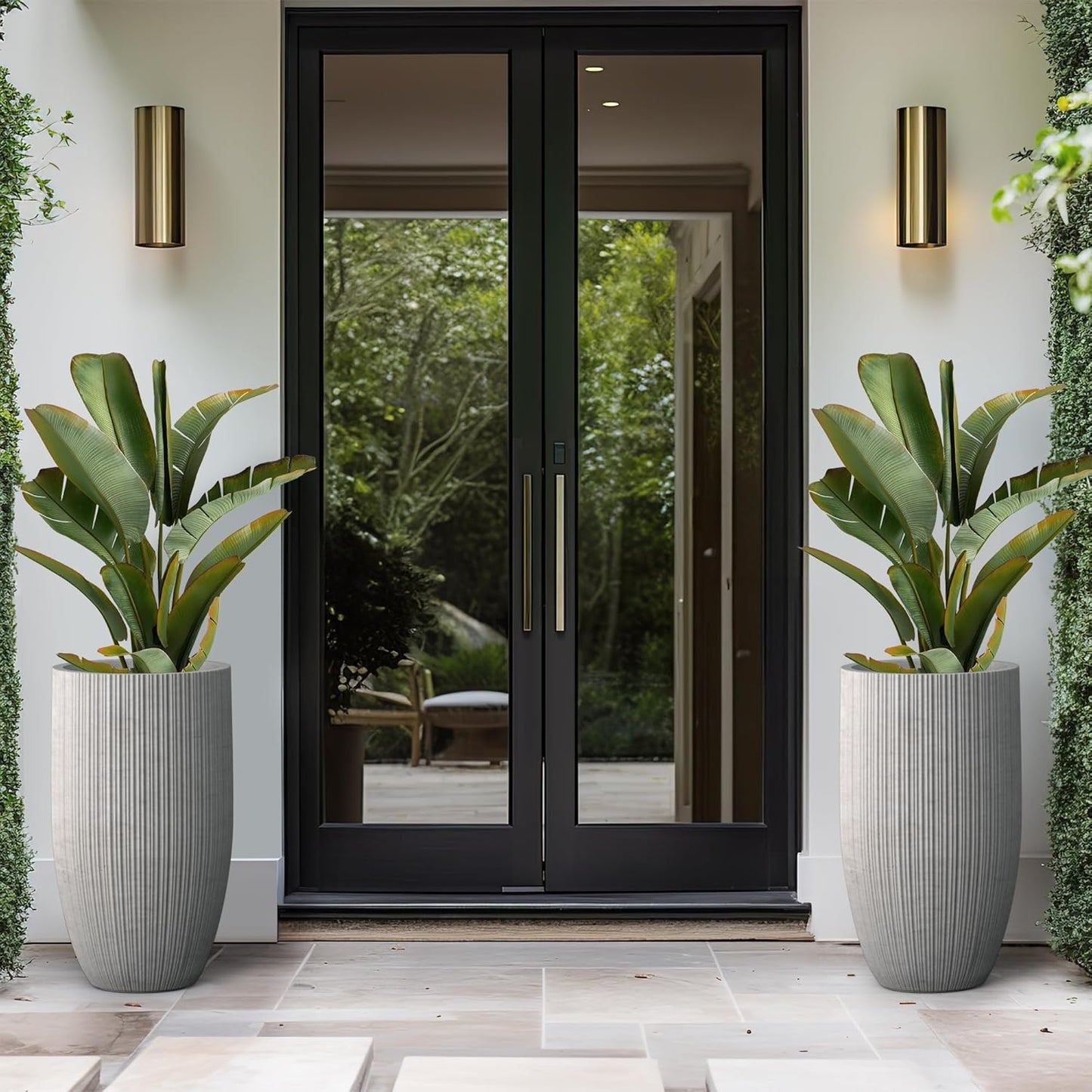 Kante 24 Inch Tall Round Concrete Planter, Large Indoor Outdoor Plant Pots with Drainage Hole and Rubber Plug, Modern Decorative Garden Pots for Home Patio Porch, Textured Natural Concrete