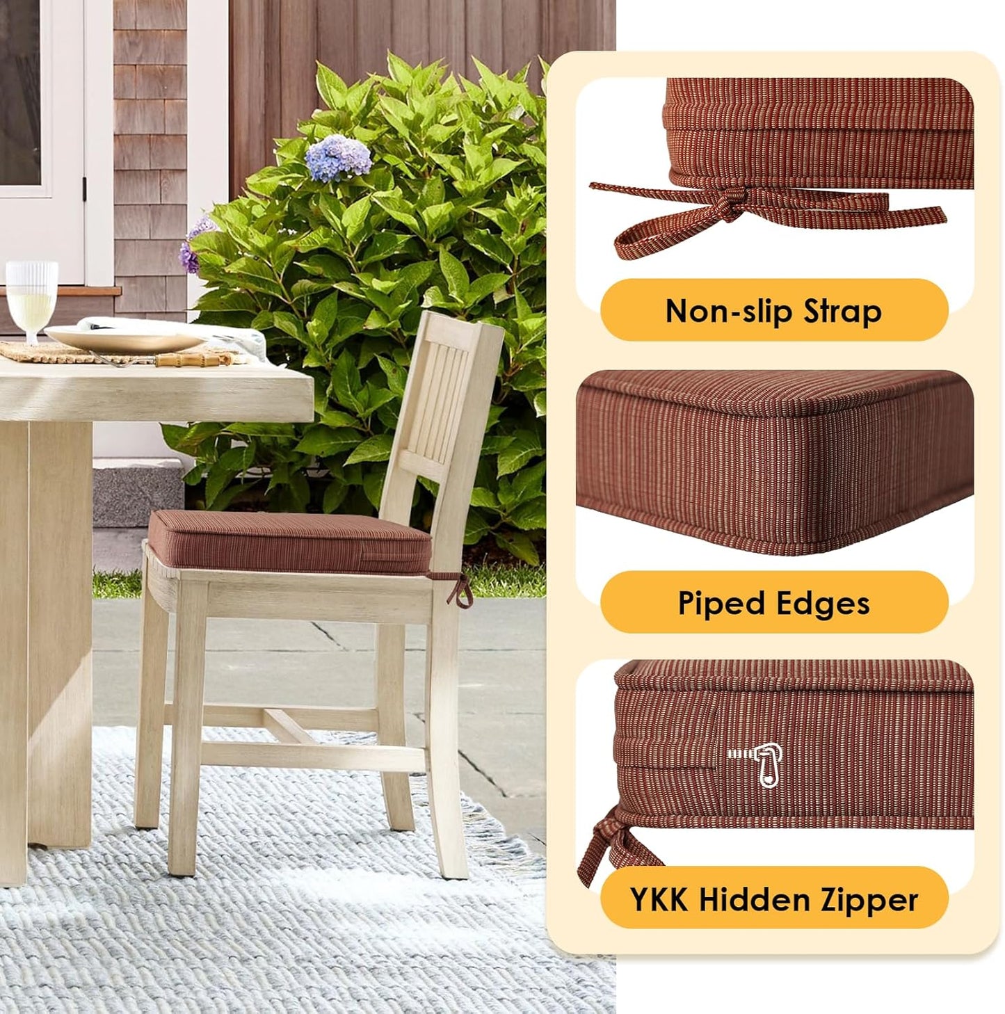 Outdoor Square Corner Seat Cushion, 19"x19"x3", Set of 4, Non Slip Seat Cushion Pads with Removable Cover for Patio Furniture, Garden Yard Lawn, Dark Yellow Tan Stripe