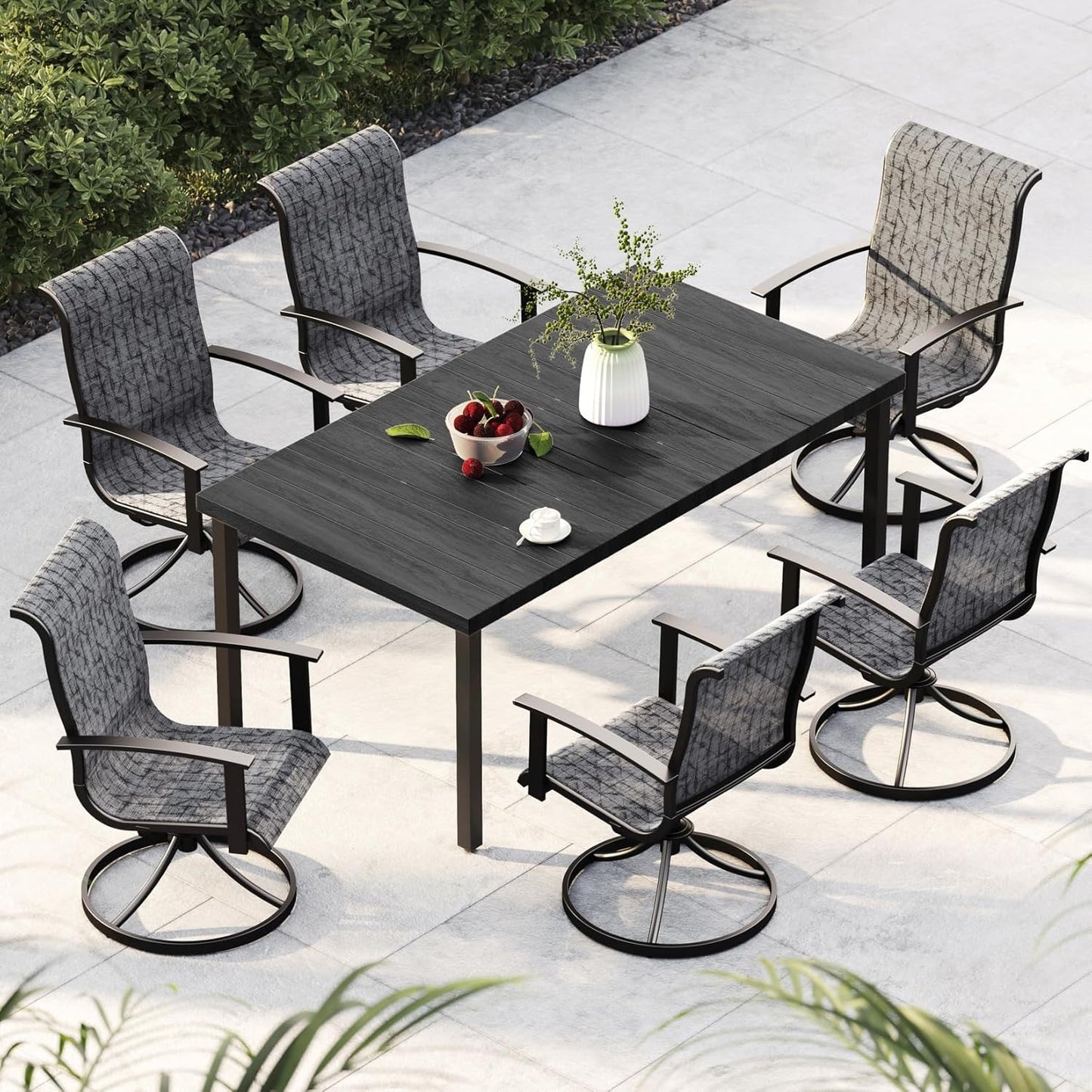 Grand patio Outdoor Swivel Dining Chairs 6-Piece Patio Dining Chair Set Mesh Sling Patio High Back Swivel Rockers, Black & Grey Plaid