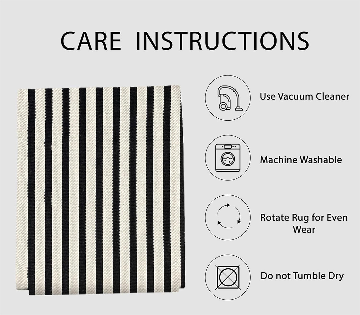 IOHOUZE Black Beige Striped Rug -5'x8' Indoor Outdoor Rug, Washable Area Rug for Living Room, Large Patio Rug, Cotton Striped Rugs for Patio Living Room Bedroom