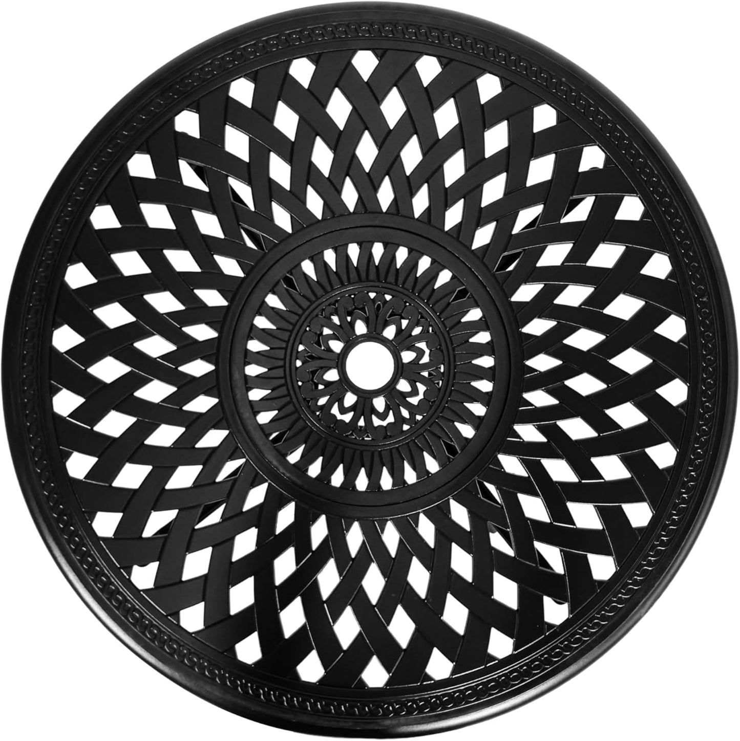 30.3 Inch Round Patio Table Cast Aluminum Patio Table,Metal Patio Dining Table with Umbrella Hole,All Weather Outdoor Bistro Dining Table for Backyard, Garden, Balcony, Black