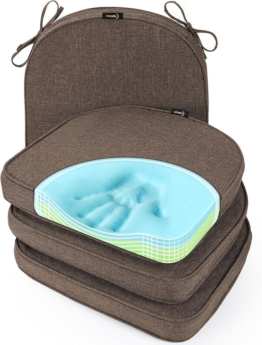 SUNROX Gel Memory Foam Chair Cushions, FadeShield Water-, Stain-Resistant Durable Reversible Seat Cushion Pads with Ties for Indoor/Outdoor Kitchen Dining Office, 19"x19", Set of 4, Heather Chestnut