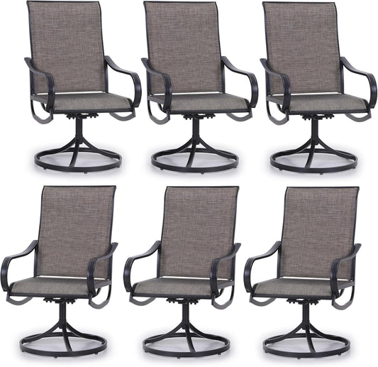 PHI VILLA Patio Swivel Dining Chairs Set of 6 Outdoor Metal Chair with Textilene Mesh Fabric, Patio Gentle Rocker Chair, Black Frame for Deck Garden