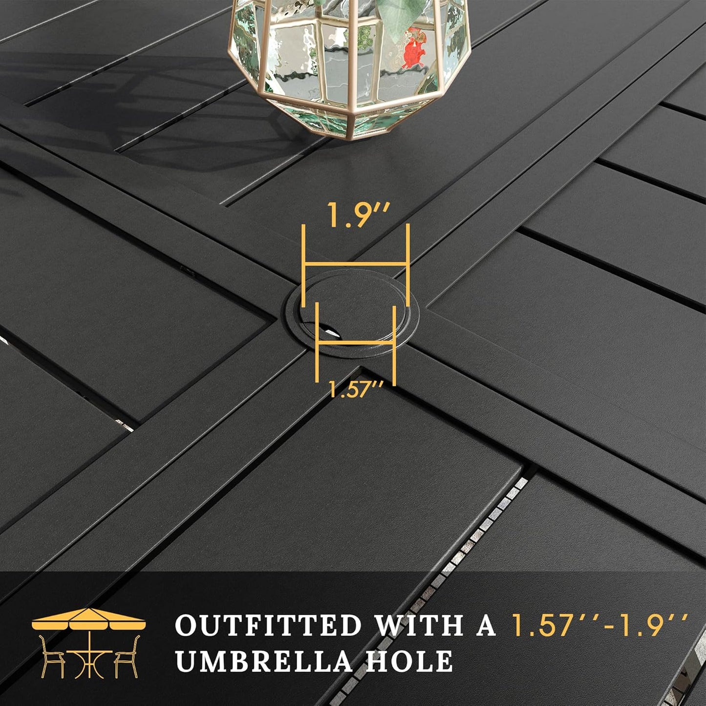 VICLLAX Round Patio Table with Adjustable Umbrella Hole for 4, All Weather Metal Outdoor Dining Table for Lawn Garden, 40.6" Outdoor Coffee Table, Black Tabletop