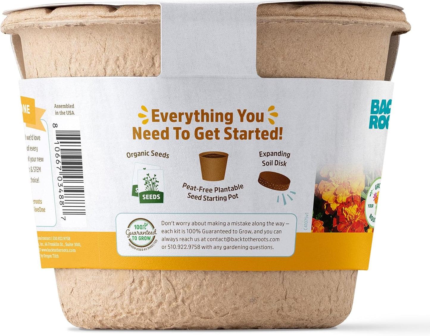 Back to the Roots Organic Marigold Flower Grow Kit with Plantable Starting Pot Soil and Seeds