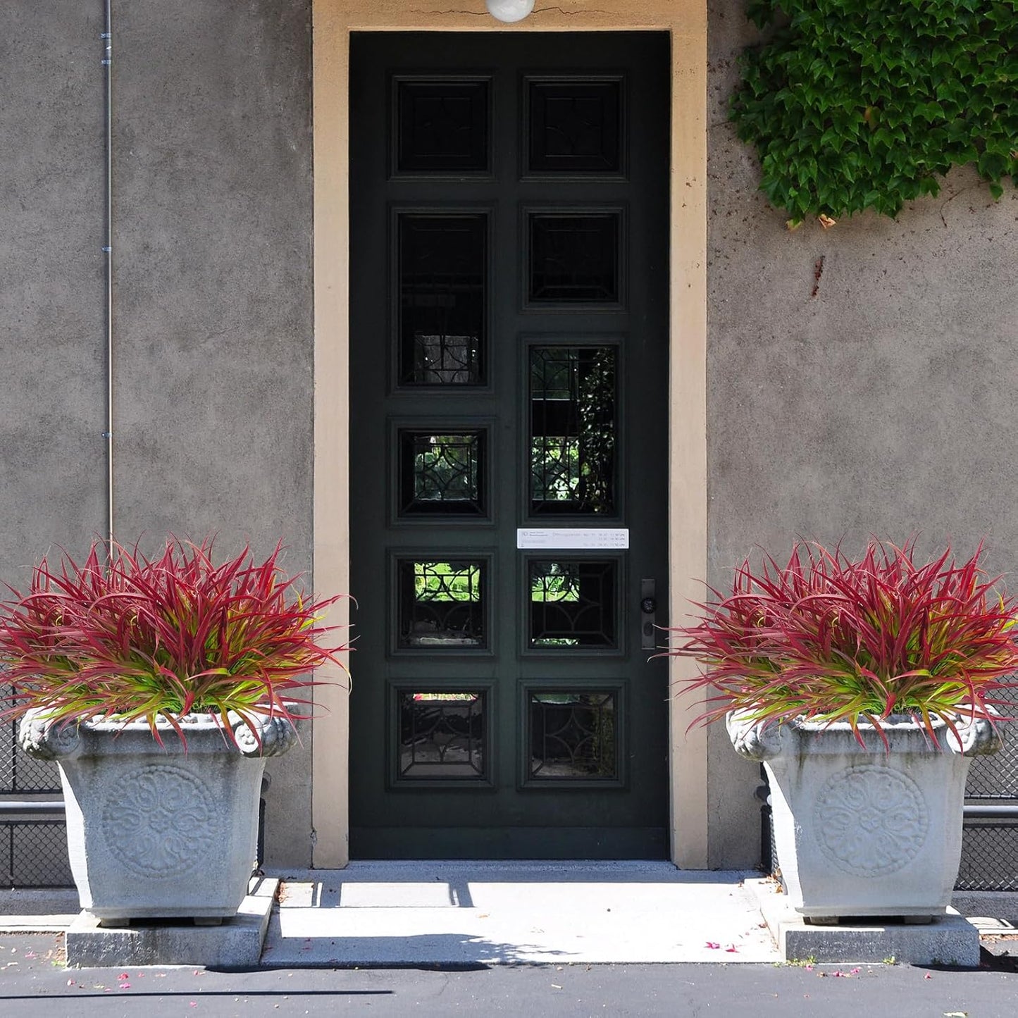 Uieke 6 Bundles Artificial Outdoor Plants UV Resistant Fake Grass Plants Faux Plastic Plants Greenery Shrubs for Home Garden Pathway Window Box Front Porch Summer Fall Decor, Deep Red