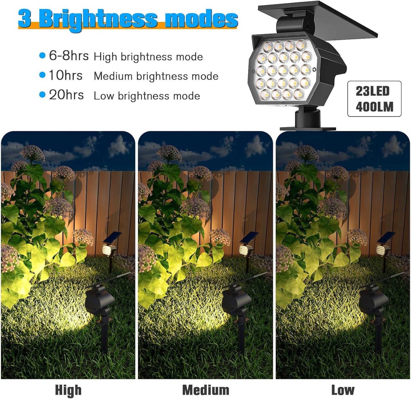 NIORSUN Solar Spot Lights Outdoor,23 LEDs Landscape Lighting with Auto On/Off and 3 Lighting Modes, IP67 Waterproof Spotlights,Outdoor Solar Lights for Yard Garden,6 Pack(Warm White)